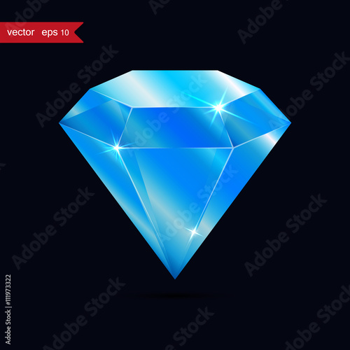 Diamond isolated on dark background, blue color