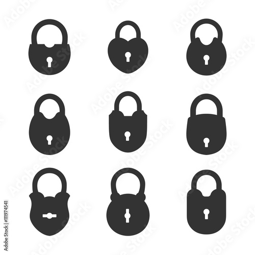 Old lock, Retro castle. Lock icon, set of locks.  Simple, flat style. Graphic vector symbol.