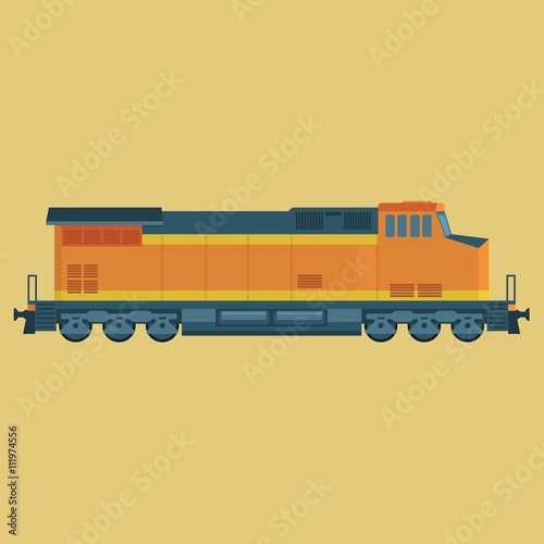 Railway locomotive. Modern diesel locomotive. Locomotive profile. Simple, flat style. Graphic vector illustration.