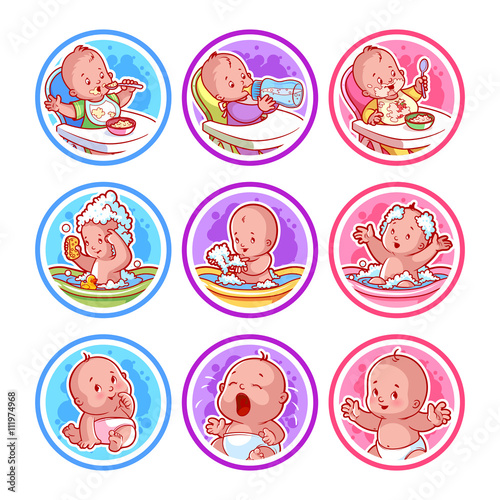 Set of stickers with babies.
