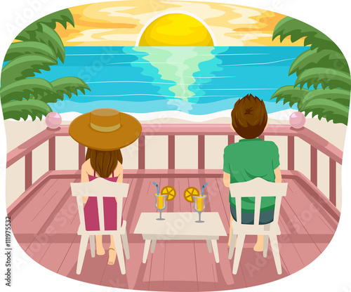 Teen Couple Terrace Beach View