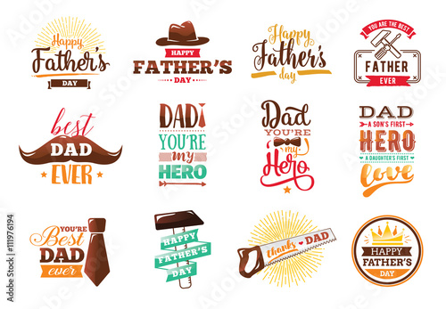 Happy fathers day set. Vector typography.