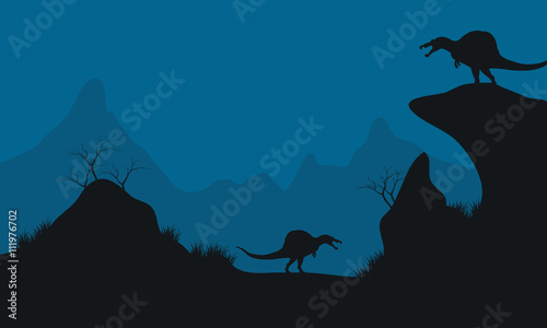 Landscape of Stegosaurus in hills