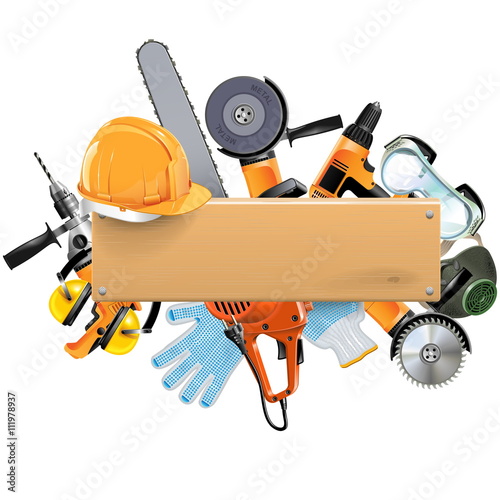 Vector Wooden Board with Tools