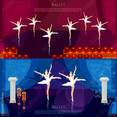 Ballet banners ballerinas dancing on theater stage