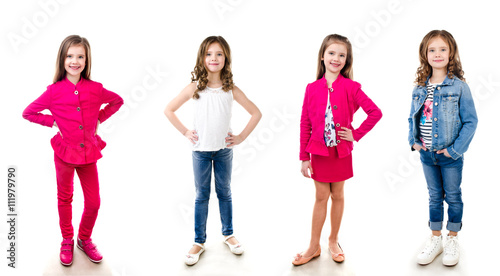 Collection of photos adorable smiling little girl isolated