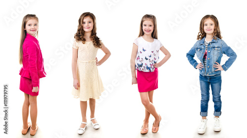 Collection of photos adorable smiling little girl isolated