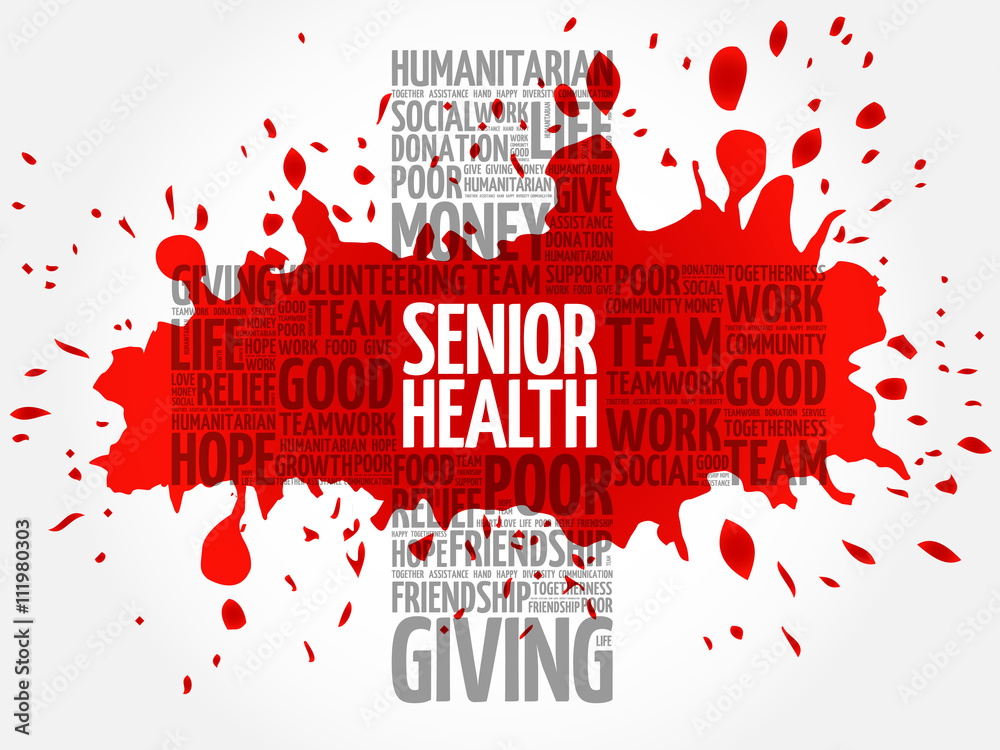Senior health word cloud collage, cross concept Senior health word cloud collage, cross concept