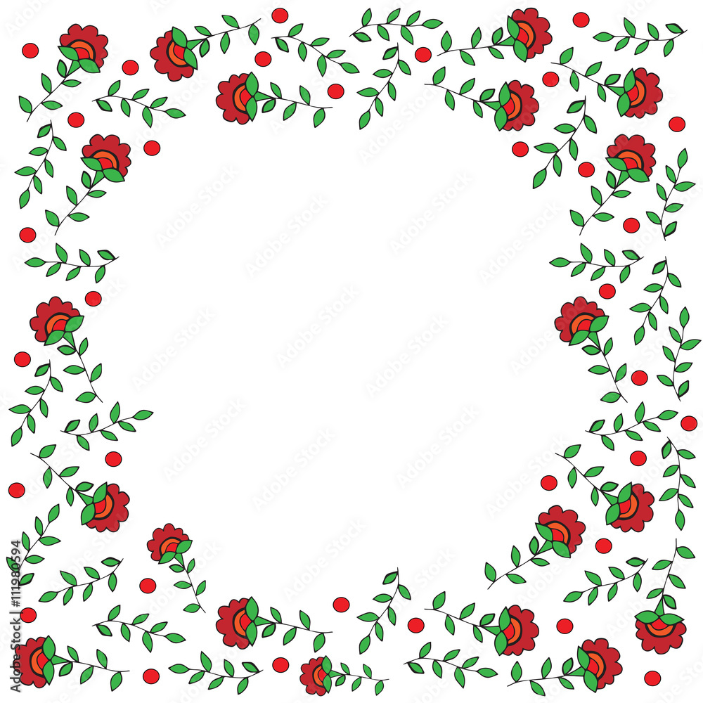 Frame with red color flower and red circle