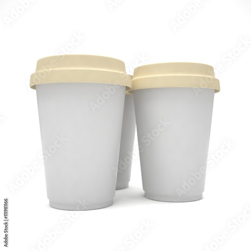 Three paper coffee cups. 3d rendering. © Natalia Merzlyakova