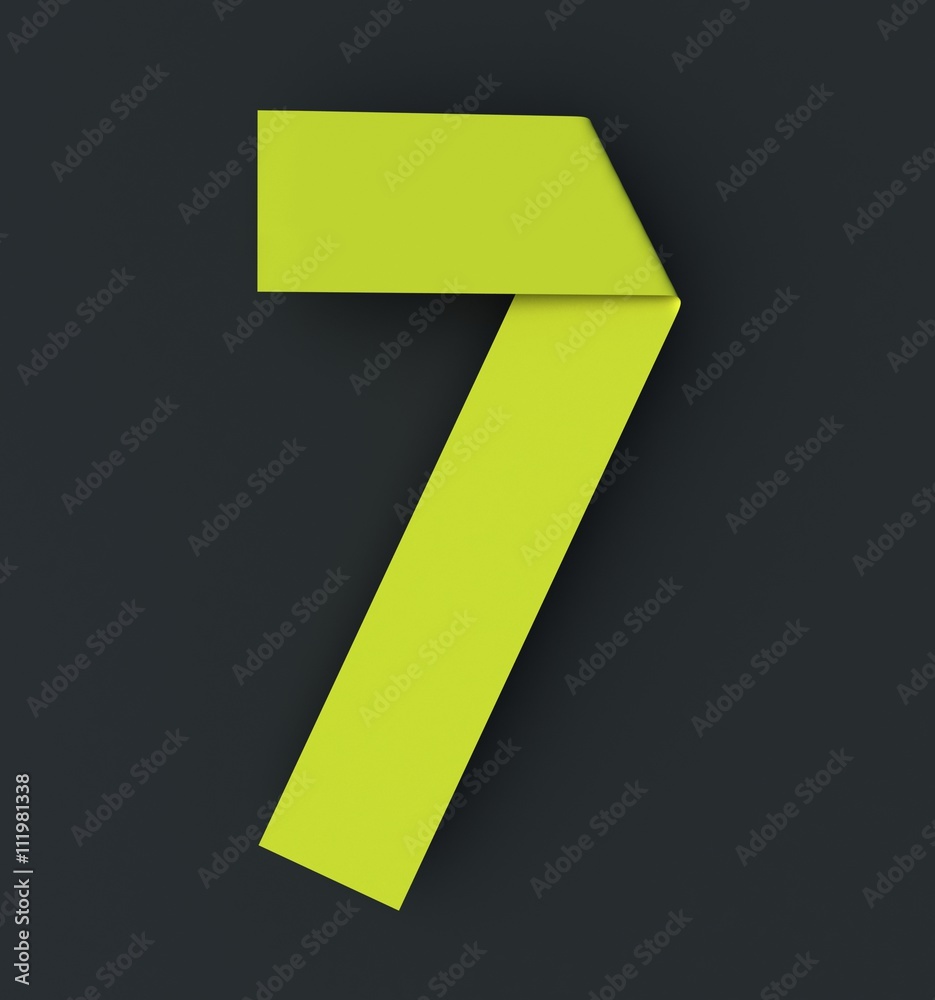 Origami paper font number seven, 7. 3d rendering isolated on dark background Origami paper font number seven, 7. 3d rendering isolated on dark background