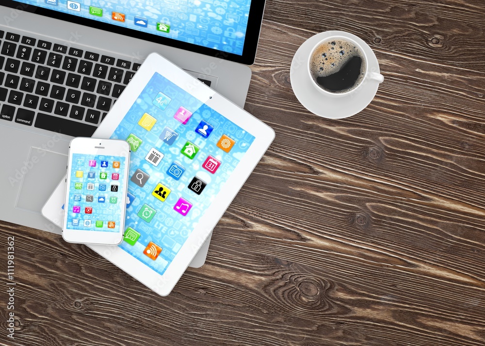Laptop, phone and tablet pc. 3d rendering. Laptop, phone and tablet pc. 3d rendering.