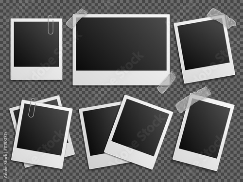 Retro photo vector set. Polaroid frames for family album. Empty vintage photography card sets, vector illustration