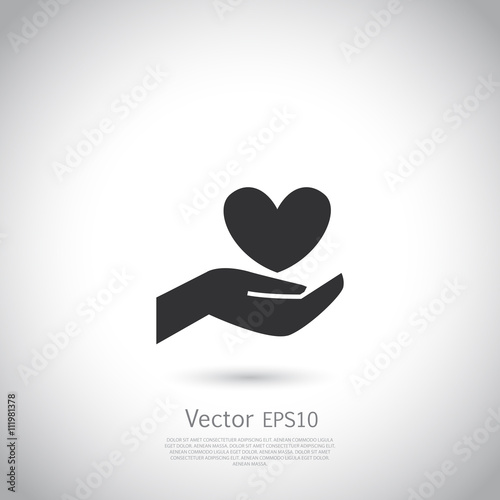 Hand holding heart symbol, sign, icon, logo template for charity, health, voluntary, non profit organization.