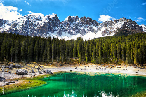 Perfectly emerald lake in Dolomites