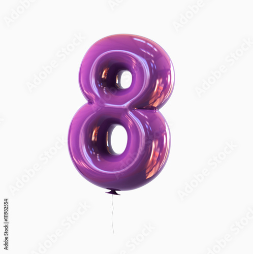 number Eight - 8 balloon font. 3d rendering isolated on white background.