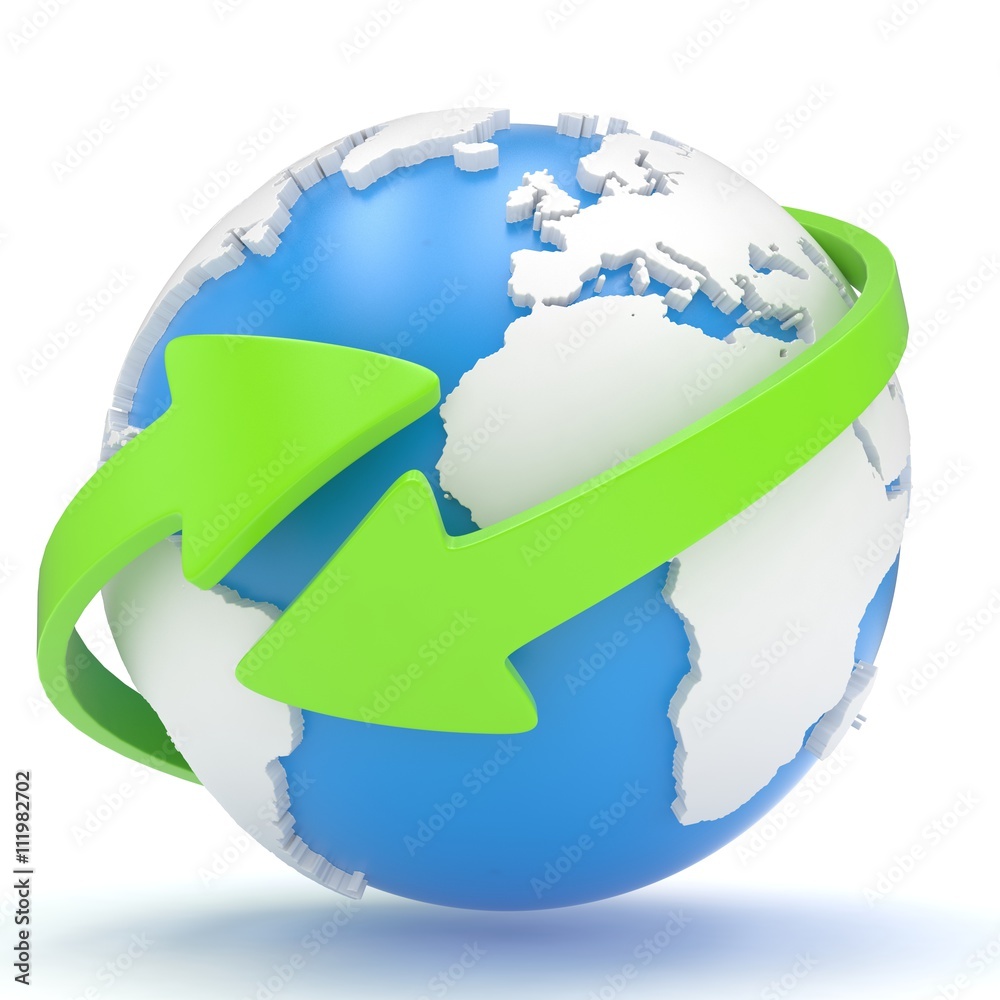 Naklejka premium Arrows and Earth globe. 3d render