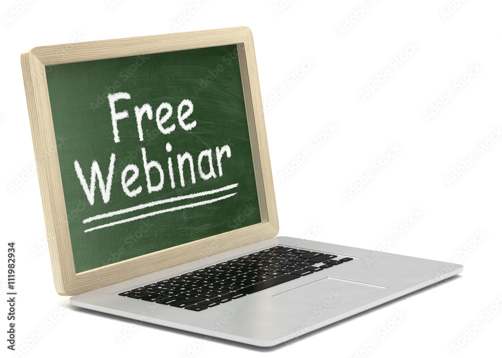 Laptop with chalkboard, free webinar, online education concept. 3d rendering. Laptop with chalkboard, free webinar, online education concept. 3d rendering.