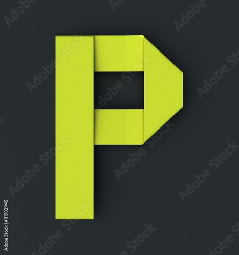 Origami paper font letter P. 3d rendering isolated on dark background photo