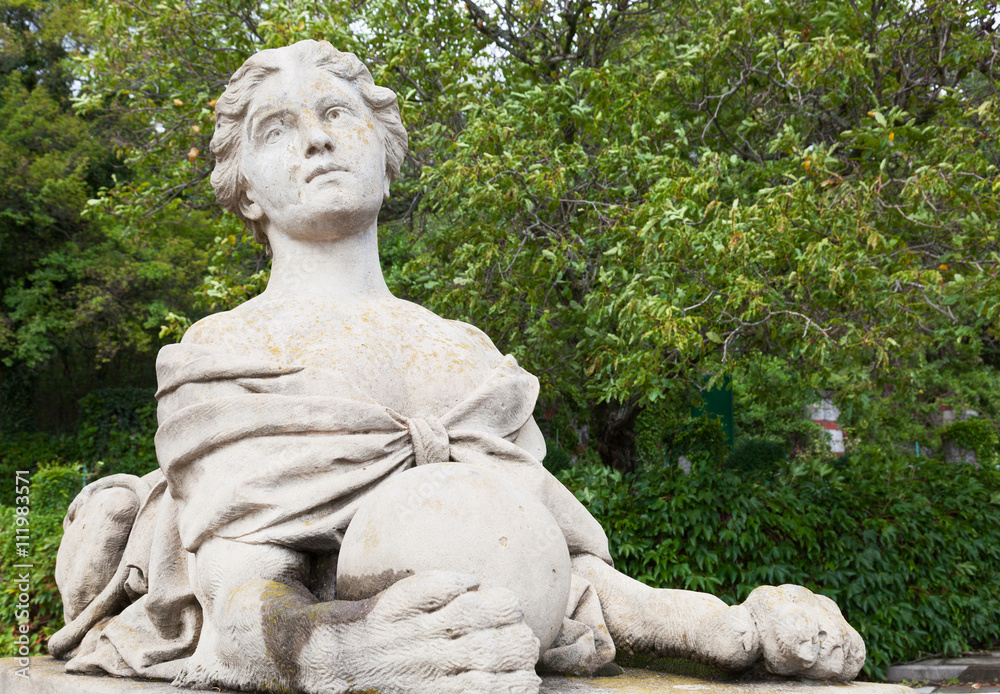 Ancient sculpture of a woman-sphinx in the palace park in Massandra, Crimea