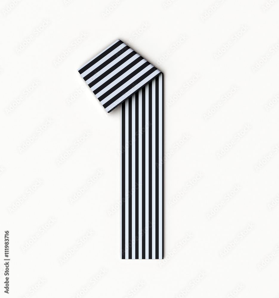 Origami paper font Number One, 1. 3d rendering isolated on white background Origami paper font Number One, 1. 3d rendering isolated on white background