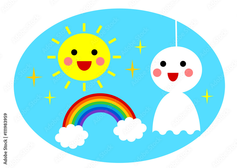 お天気のイラスト てるてる坊主と太陽と虹 Stock Vector Adobe Stock