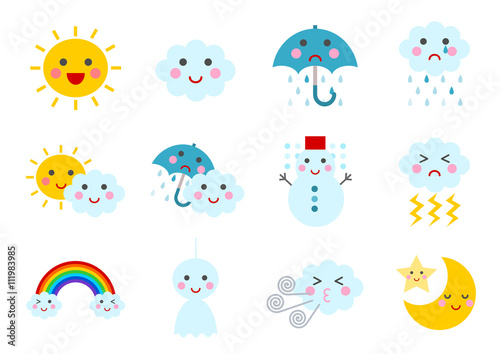かわいい天気のアイコンイラストセット
