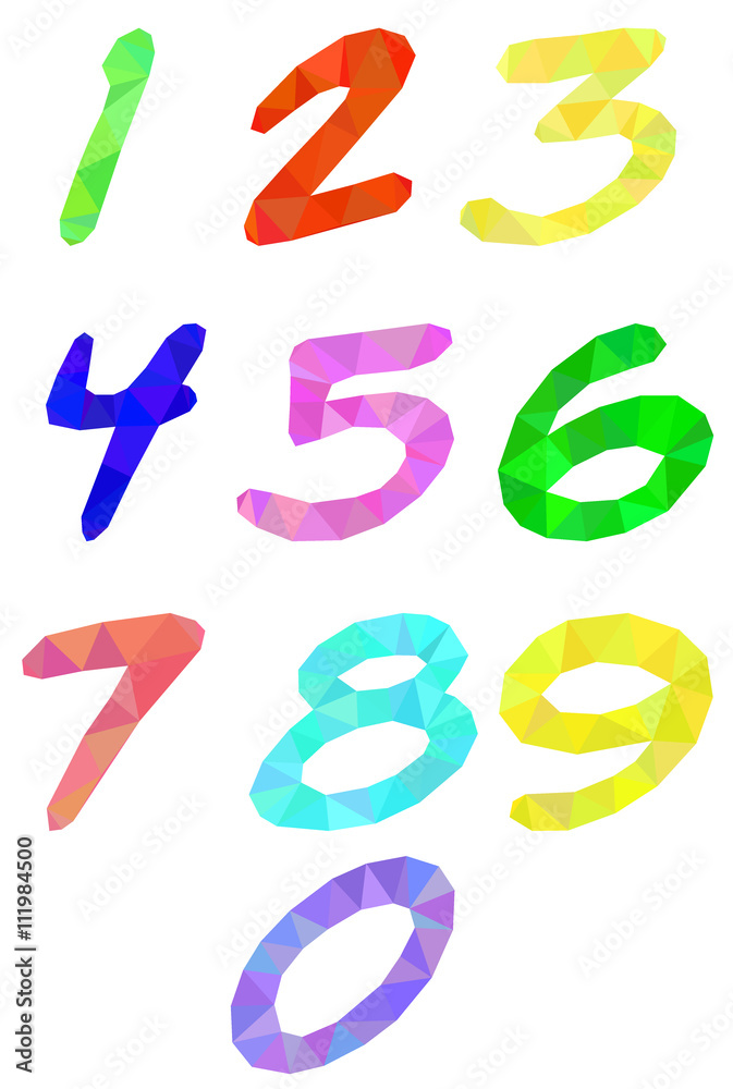 Polygonal numbers on a white background of colored triangles Polygonal numbers on a white background of colored triangles