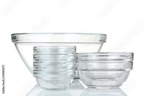 various utensils of glass on a white isolated background