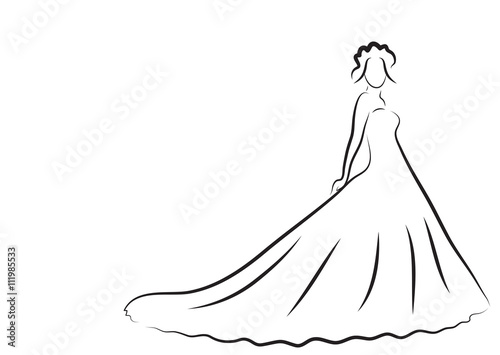 Bride Silhouette, Sketch bride, the bride in a beautiful wedding dress, wedding invitation, vector