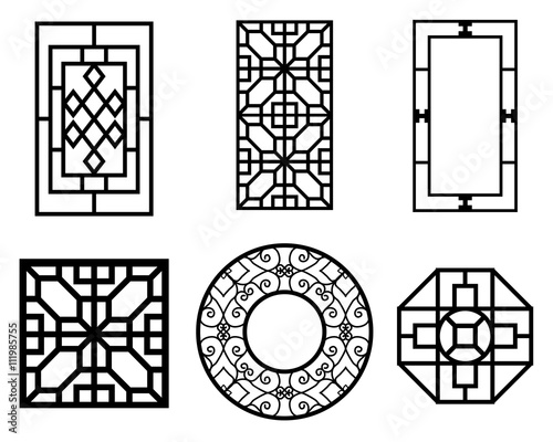 Set of Chinese window with pattern, vector