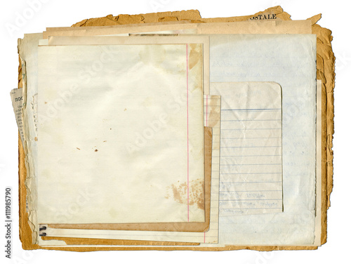 Various old papers isolated on white with a clipping path, vintage background, framework for your text or design, hi res.