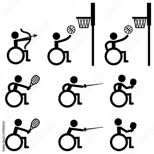Disable Handicap Sport icons, archery, basketball, tennis, fenci