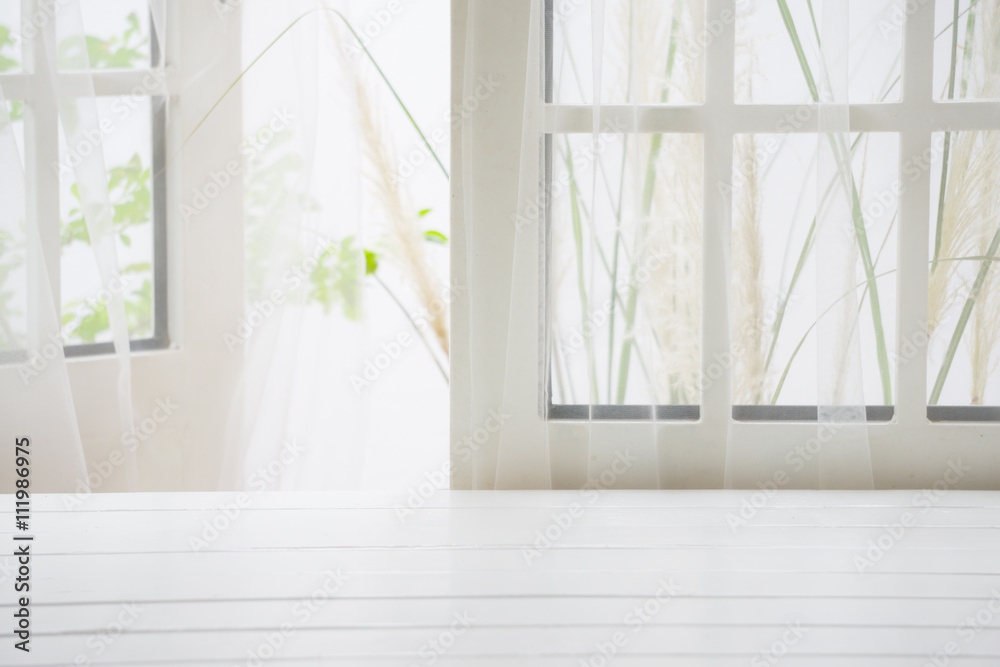Fototapeta premium Wooden over summer window background