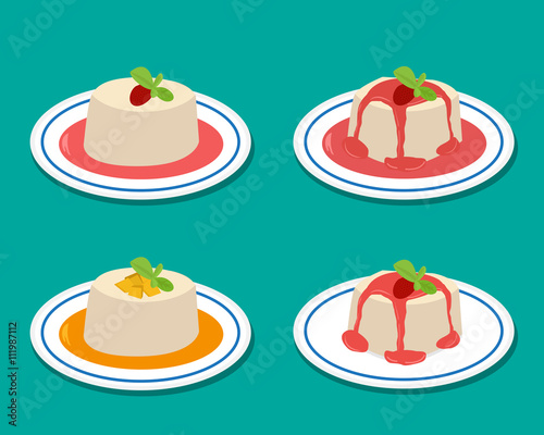 Set of Panna cotta in flat style, vector