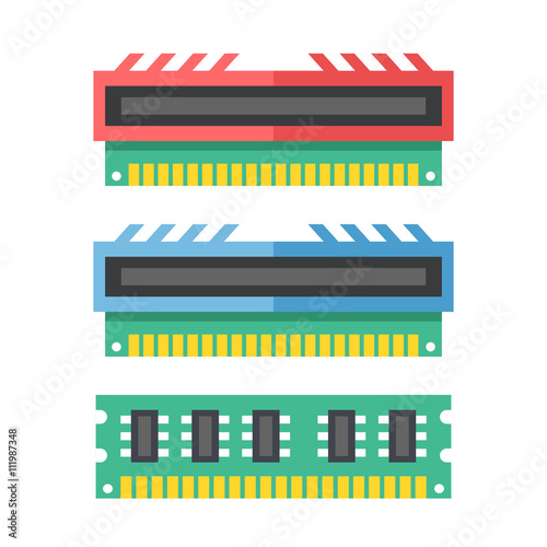 Vector random-access memory set. RAM memory sticks, computer data storage set. Vector illustration