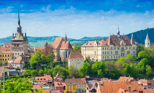 Canvas Print Beautiful cityscape over the medieval town of  Sighisoara, Romania