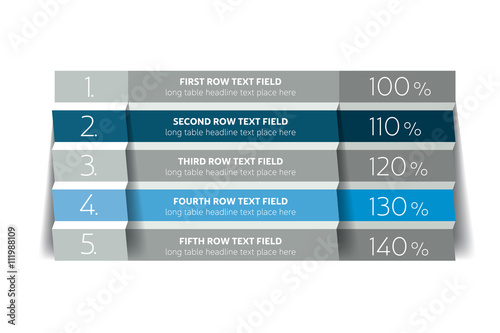 Table, schedule design template with 5 row. Vector banner.