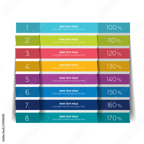Table, schedule design template with 8 row. Vector banner.
