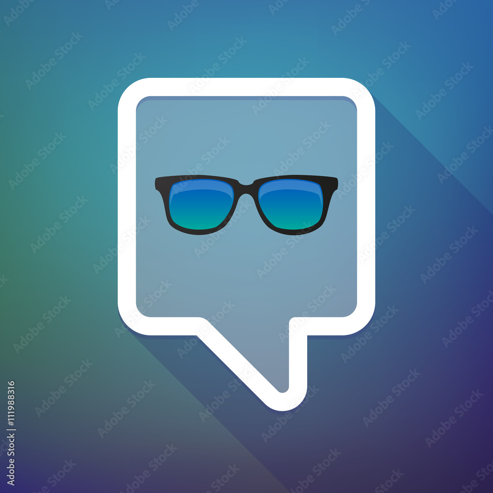 Long shadow tooltip icon on a gradient background  with  a sungl