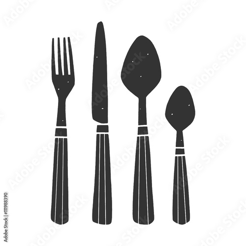 Hand drawn vector cutlery on the white background. Doodle kitchen elements