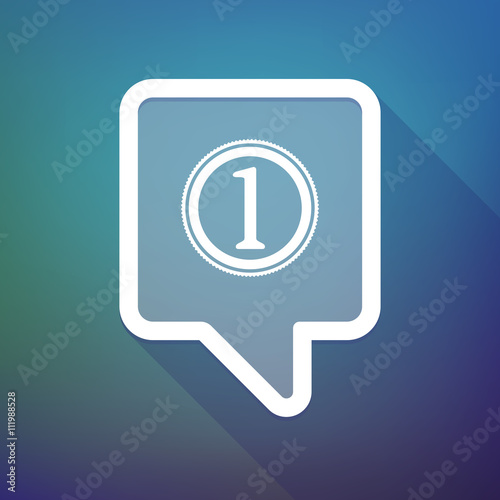 Long shadow tooltip icon on a gradient background  with  a coin