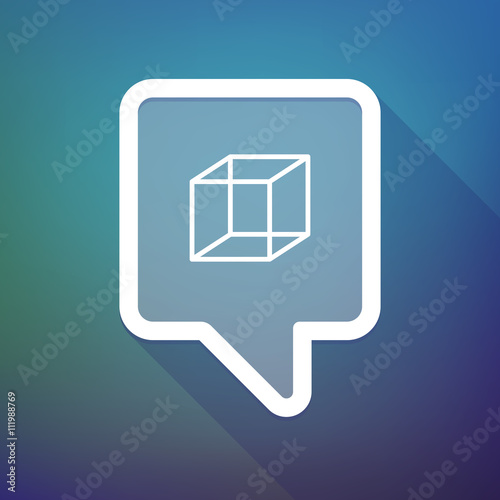 Long shadow tooltip icon on a gradient background  with  a cube