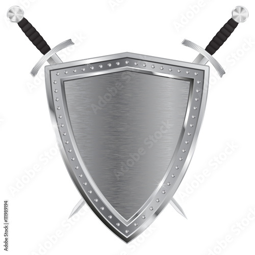 Metal shield with swords. Emblem