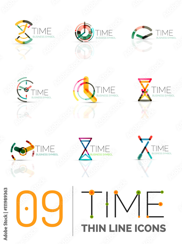 Geometric clock and time icon set