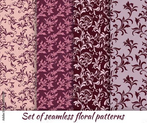 Set of floral seamless patterns in vintage style. It can be used to create wallpaper, textile, background