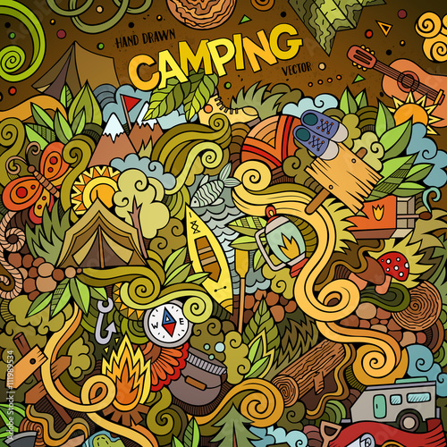 Cartoon hand-drawn doodles camp illustration