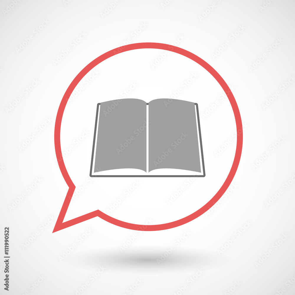 Isolated line art comic balloon with a book