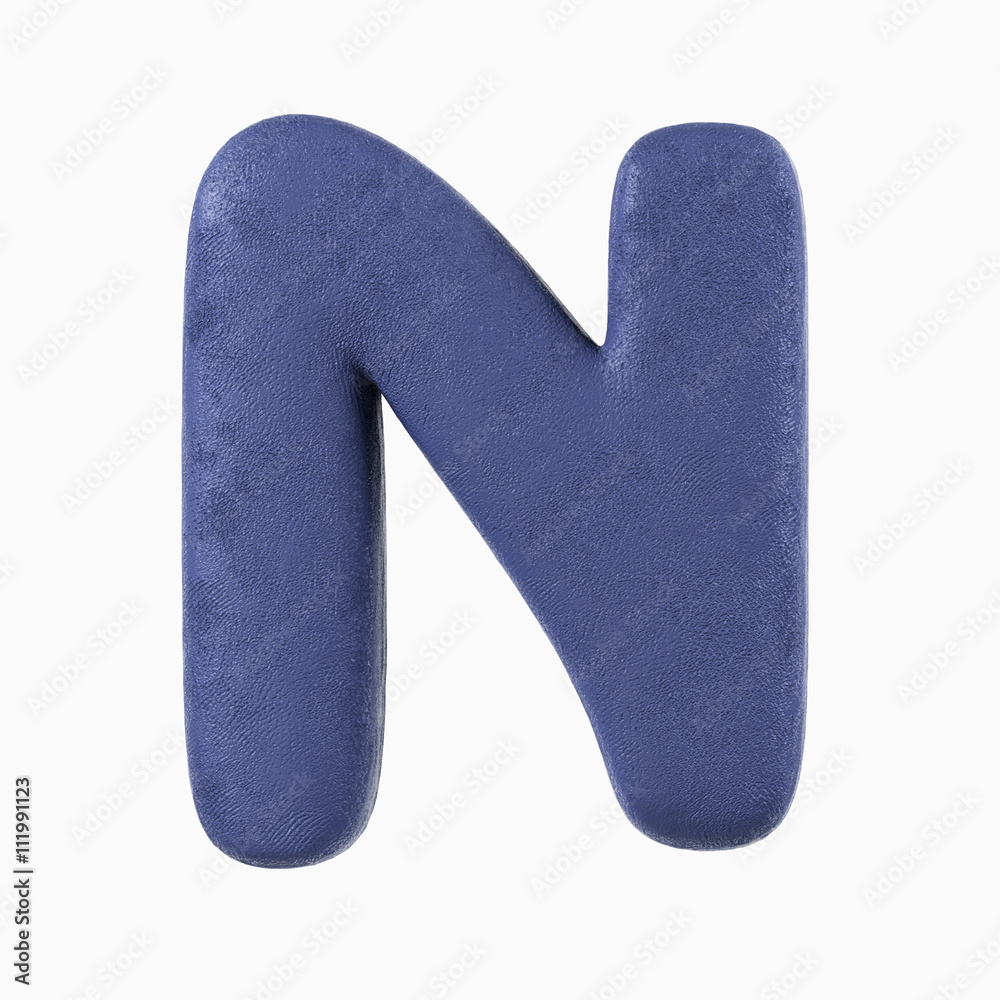 Plasticine Clay Font. N letter. 3d rendering isolated on white background