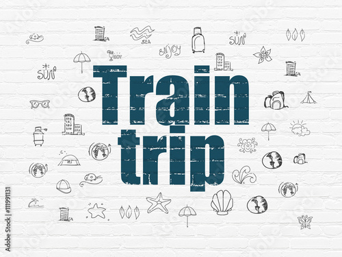 Travel concept  Train Trip on wall background